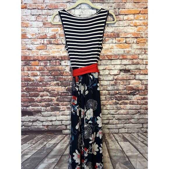 Egy Blue Red Striped Maxi Sleeveless Dress Floral Women’s Size Small - Picture 7 of 7